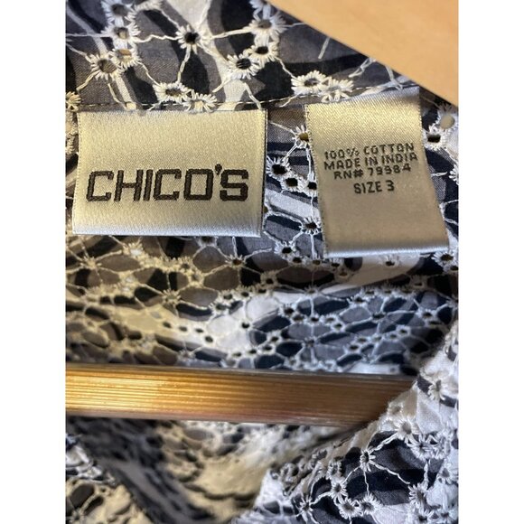 Chico's White Black Eyelet Lightweight Patterned Jacket Sz XL - Picture 5 of 8